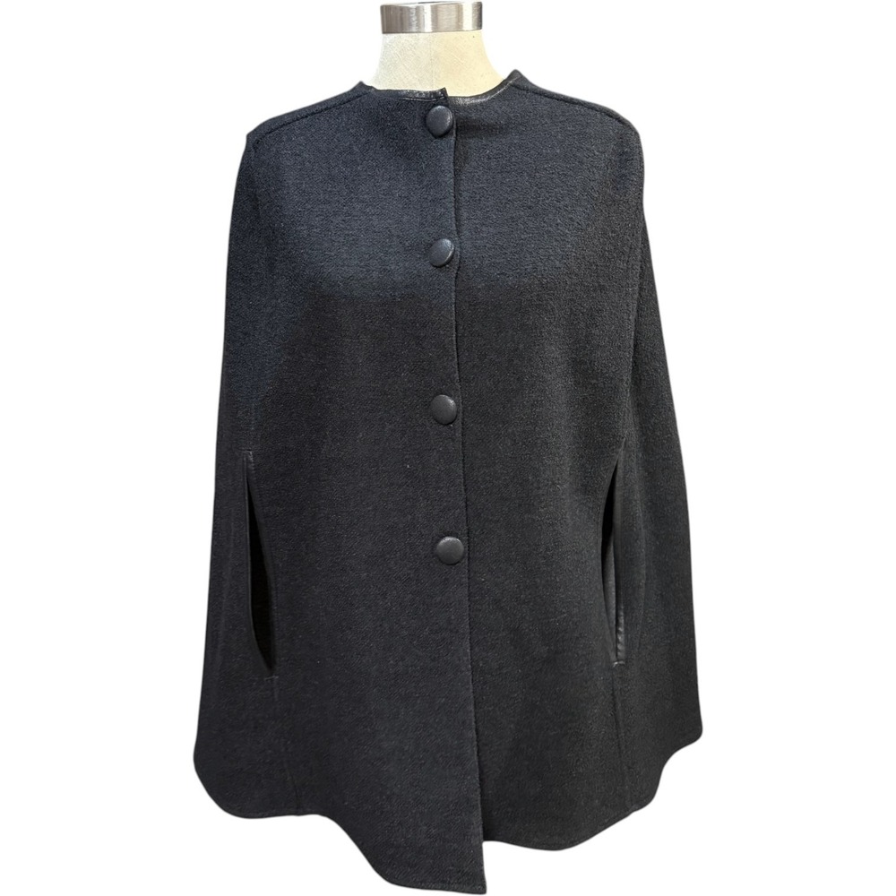 Helene Berman S Black Wool Blend‎ Buttoned Cape Coat Cloak Posh Elegant Winter